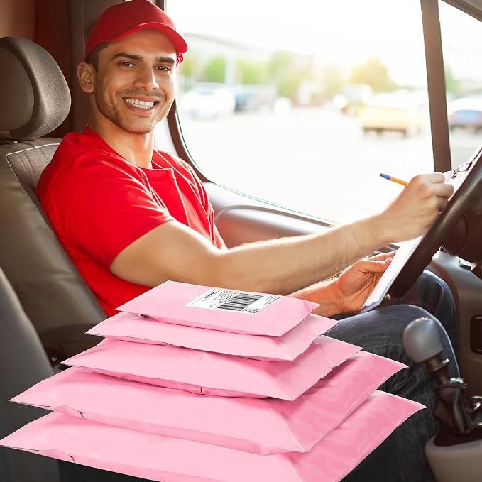 UCGOU 60 Pack Not Padded Light Pink Poly Mailer Variety Pack, 6x9 Inch & 9x12 Inch & 10x13 Inch & 12x15.5 Inch & 14.5x19 Inch Mailing Bag, Self-sealing Adhesive Mailer Assorted Size for Small Business