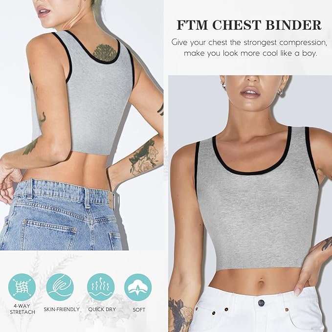 LODAY Women Transgender Tomboy FTM Elastic Chest Binder Bra Pullover Tank Top