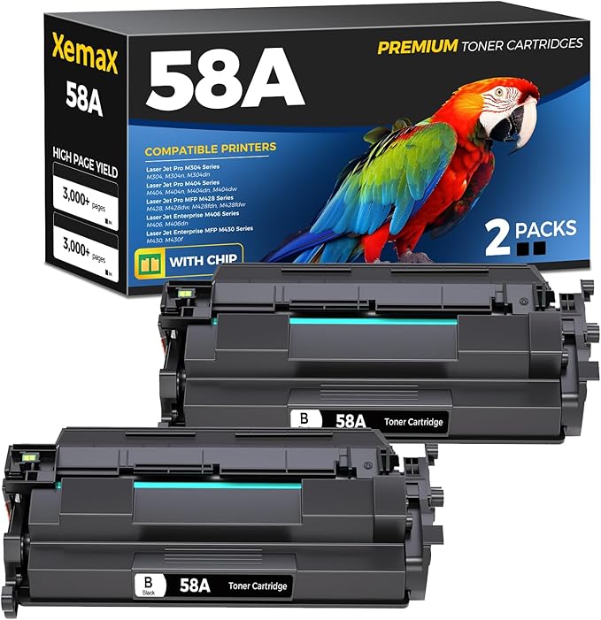 58A CF258A Black Toner Cartridges 2 Pack Compatible for HP 58A CF258A 58X CF258X Toner Compatible for HP Laser Jet Pro M404 M404n M404dn M304n MFP M428fdw M428fdn M428dw M428 Enterprise M430f M406dn
