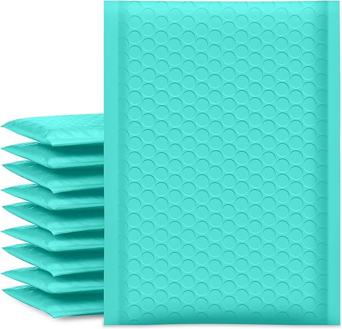 UCGOU Bubble Mailers 5x8.6" Usable Size 5x7" Padded Envelopes Teal 50 Pack | Waterproof Lightweight Opaque Self Seal Adhesive Boutique Padded Shipping Bags for Jewelry Makeup Supplier Small Business