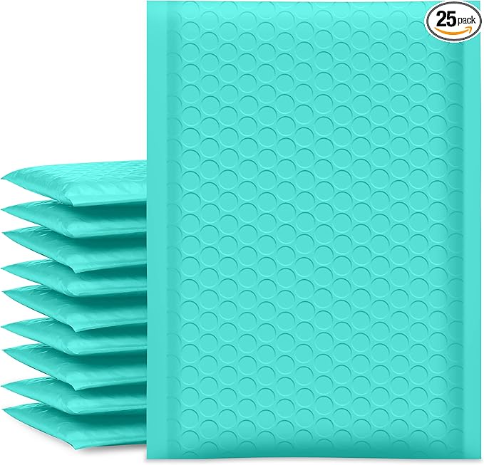 UCGOU Bubble Mailers 6x10 Inch Teal 25 Pack Usable Size 6x9" Padded Envelopes Small Business Mailing Packages Opaque Self Seal Adhesive Waterproof Boutique Shipping Bag for Jewelry Makeup Supplies #0