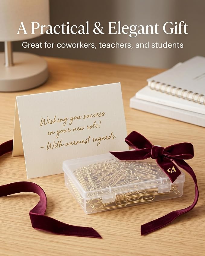 80 Count Gold Paper Clips, 2 Inch Large Smooth Metal Office Clips | Rust-resistant gold metal clips with a smooth, snag-free finish. Ideal for office document organizing, wedding crafts & DIY