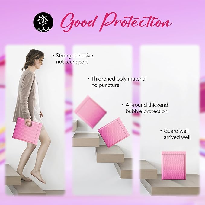 Fuxury 40 Pack Thick Bubble Mailers 8.5x12 Inch Gradient Pink Bubble Envelopes Cute Design Cushioning Mailer for for Small Business Mailing Books Clothes Makeup Supplies