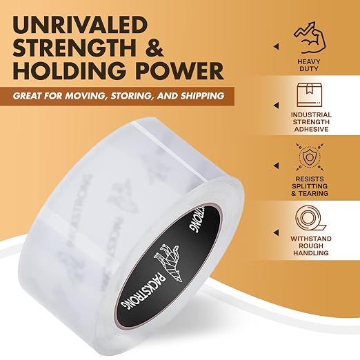 Packstrong Industrial Grade Clear Packing Tape 6 Rolls - 110 Yards per Roll - 3" Wide x 2.0 mil Thick, BOPP Adhesive Heavy Duty Tape for Box Office Moving Packaging Shipping