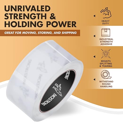 Packstrong Industrial Grade Clear Packing Tape 48 Rolls - 110 Yards per Roll - 3" Wide x 2.5 mil Thick, Acrylic Adhesive Heavy Duty Tape for Box Office Moving Packaging Shipping