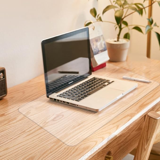 Clear Desk Mat, Non-Slip PVC Desk Protector Mat (27.6"*13.8") | Desk Mat with Round Edge, Heat Resistant & Waterproof Clear Desk Writing Mat for Home and Office