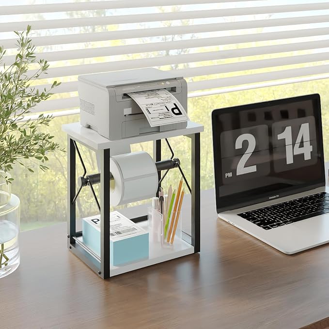 Label Holder for Rolls and Fan-Fold Labels, Shipping Thermal Label Holder, Sticker Roll Holder for Small Business & Home Office, Vintage White