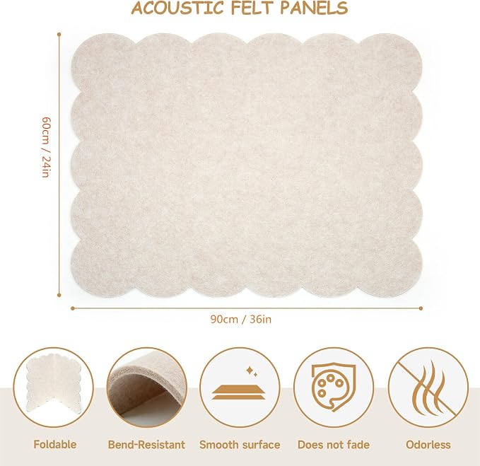 Felt Bulletin Board 36" x 24" Cork Board Alternative,Decorative Felt Pin Board Foldable Cork Boards for Walls Self-Adhesive Cork Board for Home Office Classroom Pin Board (Beige)
