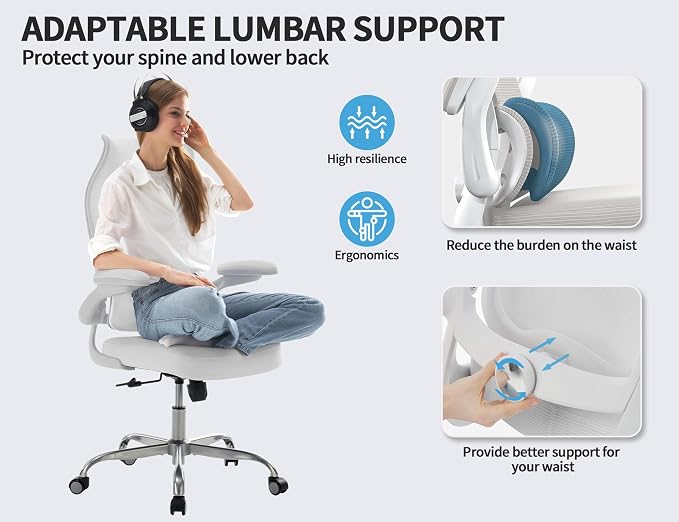 TRALT Office Chair Ergonomic Desk Chair - Gaming Chair with Lumbar Support | 330 LBS Home Office Desk Chairs , Reading Chair with Flip-up Armrests, Comfortable Computer Chairs (1, White)