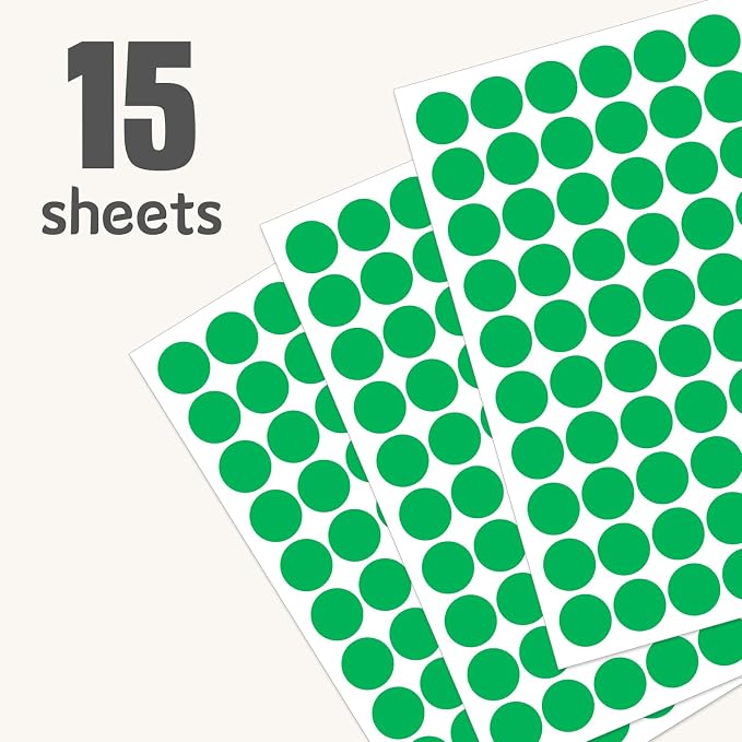 1" Green Dot Stickers 1050 PCS Circle Round Colored Coding Label | Used for manual labor in kindergartens, garage yard price sales, organizing activity color groups,marking spice bottles