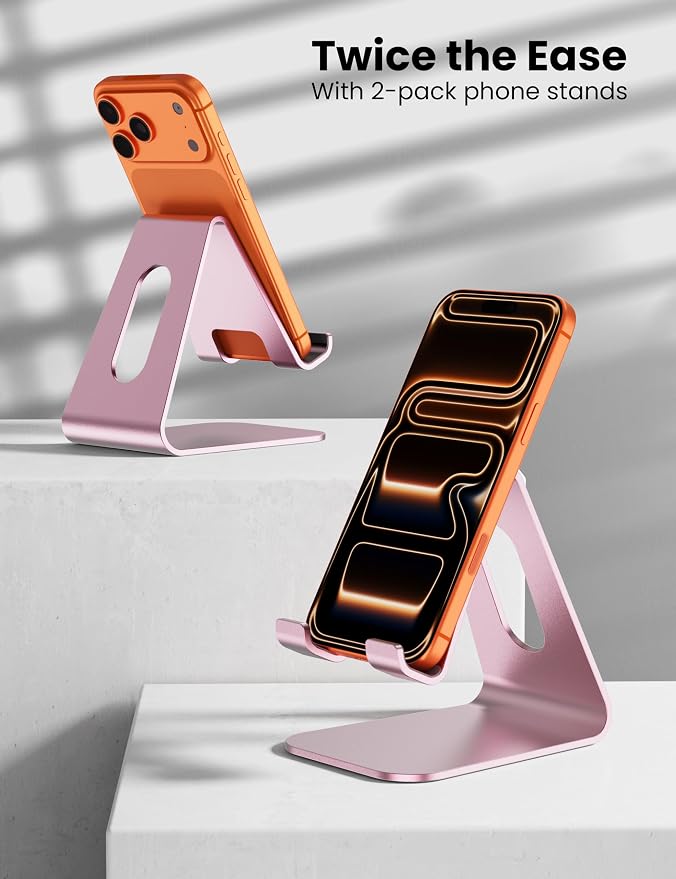2Pack Phone Stand, Simple Cellphone Holder for Desk, Desk Phone Stand,Pink | Mini, Cute, Under 8" Devices, All Mobile Phones, iPhone 17, Switch OLED, Office Accessories