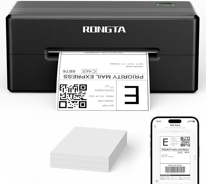 Rongta 4x6 Bluetooth Thermal Shipping Label Printer, Wireless Shipping Label Maker for Amazon FBA, Shopify, FedEx | Compatible with Windows/Mac/Android/iOS (Black)