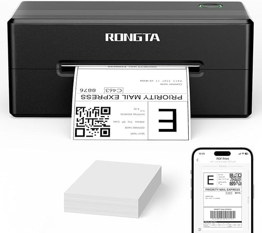 Rongta 4x6 Bluetooth Thermal Shipping Label Printer, Wireless Shipping Label Maker for Amazon FBA, Shopify, FedEx | Compatible with Windows/Mac/Android/iOS (Black)