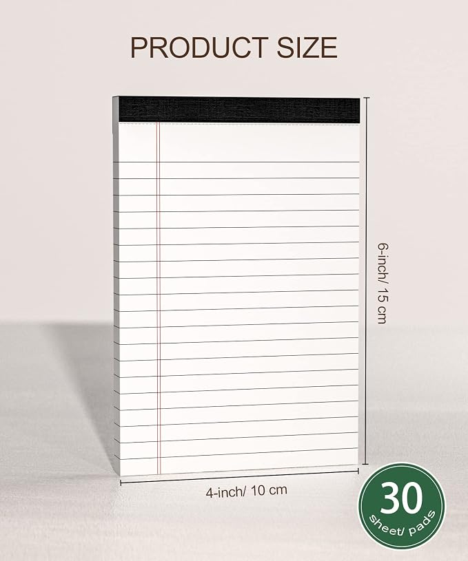 12 Pack Note Pads 4x6 Inch, White Mini Legal Pads, Small Writing Note Pads | Notepads of College Ruled Paper, Lined Paper Pads, Scratch Pads Mini Notepad for Grocery List, To-Do List, 30 Sheet/Notepad