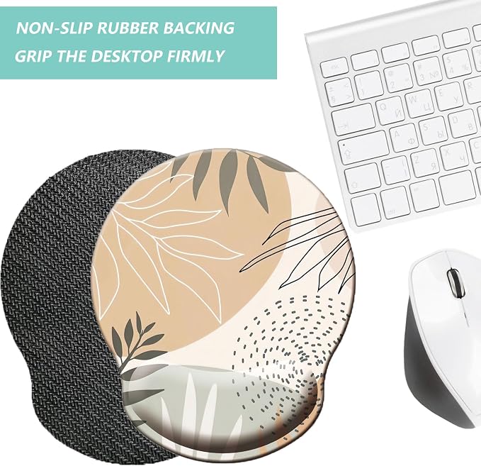 Mouse Pad with Wrist Support, Ergonomic Mouse Pad with Memory Foam Wrist Rest Cushion, Non-Slip Rubber Base Gaming Mice Pad for Home Office Computer Laptop, Leaves Buff