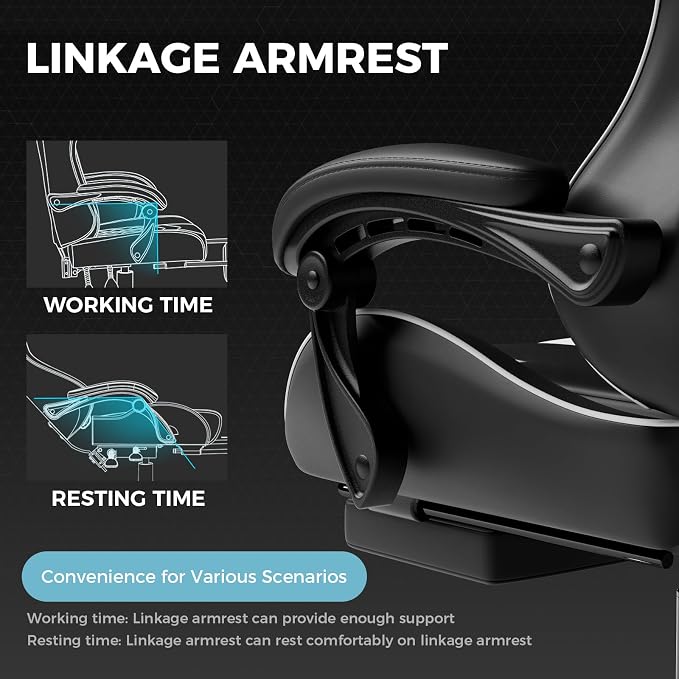 GTPLAYER Gaming Chair, Computer Chair with Footrest and Lumbar Support, Height Adjustable Game Chair with 360°-Swivel Seat and Headrest and for Office or Gaming (Pearl White)