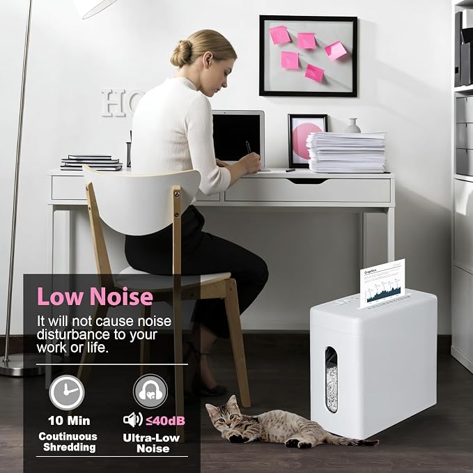 Wingwise Ultra Low Noise 40dB Paper Shredder for Home Office White | 10 Sheets, P-4, Cross Cut, 10 Mins Runtime, 2.6 gal