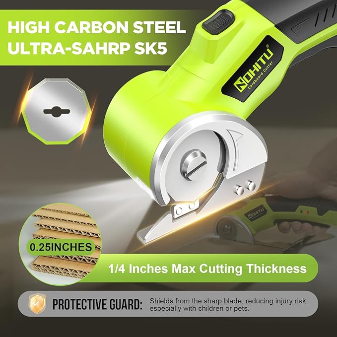 Cordless Electric Scissors: 4V Rechargeable Rotary Cardboard Cutter, 3000mAh Battery, with LED Light & Safety Lock, 2 Blades, Electric Box Cutter for Fabric Carpet Carton Plastic Leather Cloth