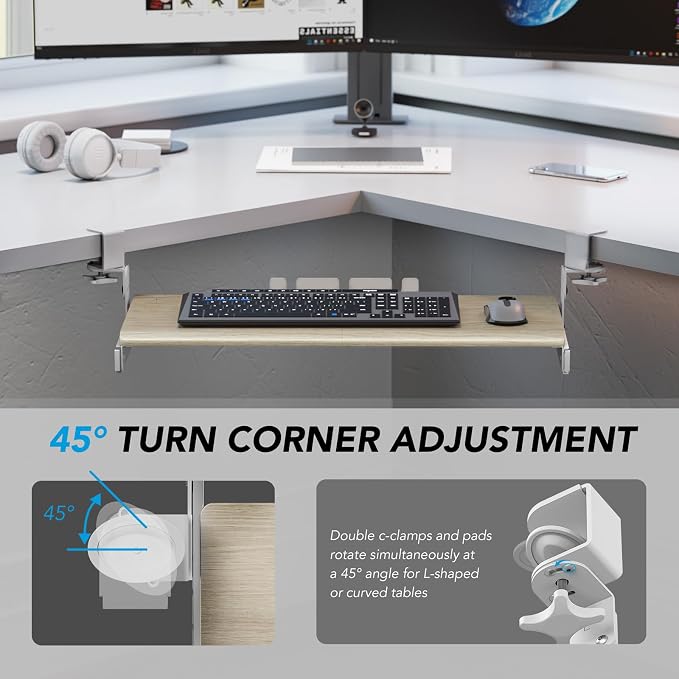 Keyboard Tray Under Desk Pull Out with Extra Sturdy C Clamp Mount System, 27.3 (32.5 inch Including Clamps) x 11 Inch Slide-Out Platform Computer Drawer for Typing Grain