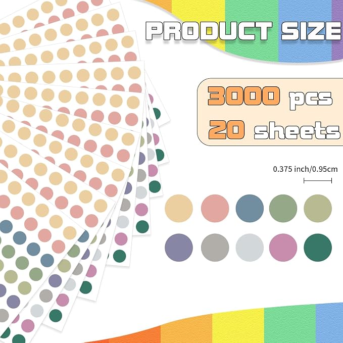 Dot Stickers - 3/8 Inch Morandi Circle Stickers, 3000 Pcs Self-Adhesive Color Coding Labels for Office, Classroom, Garage Sale