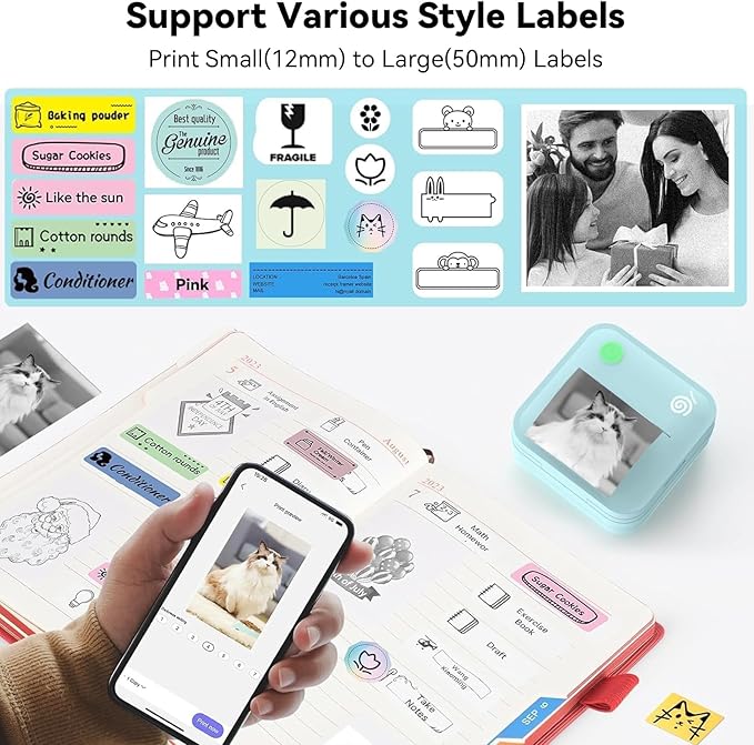 Label Maker Machine Portable Label Printer with Multiple Templates Wireless BT Label Maker for Home Office School Organization (Blue)