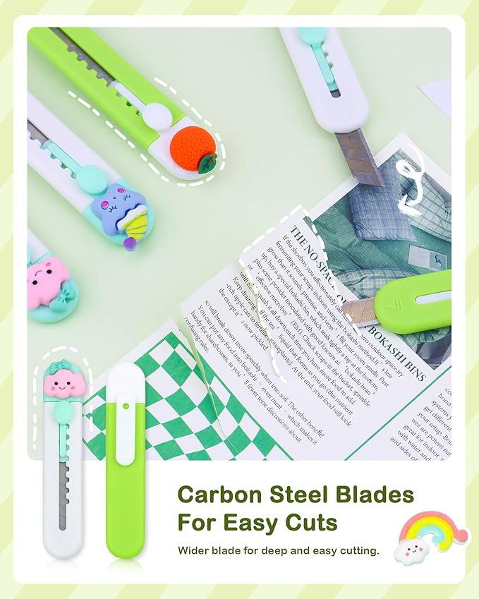 8Pcs Utility Knives, Retractable Sharp Cartons Cardboard Cutters Razor Knife, Kawaii Portable Box Cutter with Hole for Office Envelope Opener DIY Crafts and Home Use