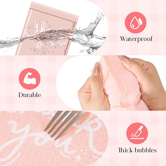 METRONIC Bubble Mailers 8.5x12" 40 Pack Thank You Pink Padded Mailer Usable Size 8.5 x 11" Strong Adhesion Bubble Envelopes Medium Mailing Envelopes Padded for Small Business Shipping Books Clothes