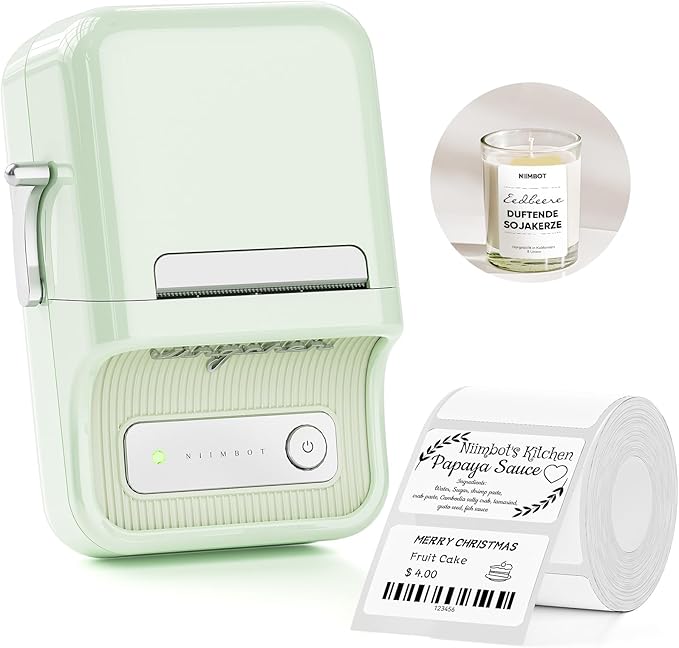 NIIMBOT B21 Label Printer,Bluetooth Thermal Label Maker,Ideal for Home Organization,Business,Ofice,50x30mm Labels(Mint Green)