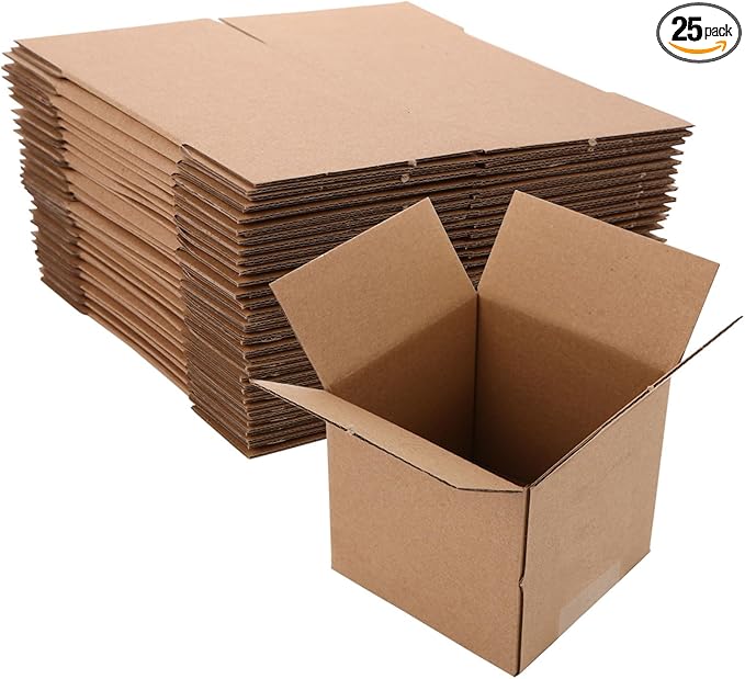25 Packs 5"x5"x5" Small Kraft Shipping Box, Cardboard Shipping Boxes for Mailing, Packing and Storing (5x5x5)