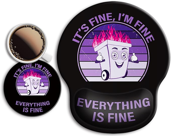 Ergonomic Mouse Pad with Wrist Support Rest,Large Mousepad Gel Wrist Rest, with Coaster Non-Slip & Pain Relief for Computer, Desk, Home&Office-Purple Dumpster Fire
