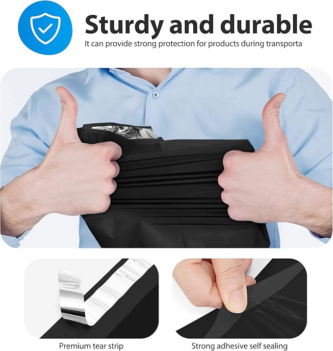 Fuxury 10x13 100 Pcs Black Poly Mailers Shipping Envelopes, Self-Sealing Envelopes, Boutique Custom Bags, Enhanced Durability Multipurpose Envelope, Keep Items Safe & Protected