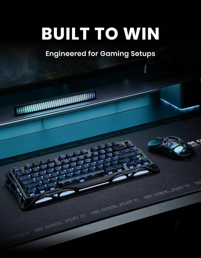GravaStar Mercury K1 75% Wireless Mechanical Keyboard, Aluminum Alloy Gaming Keyboard with Knob, Hot Swappable, Linear Switches, Transparent Keycaps, RGB Backlit, 2.4GHz/BT5.0/USB for PC Gaming