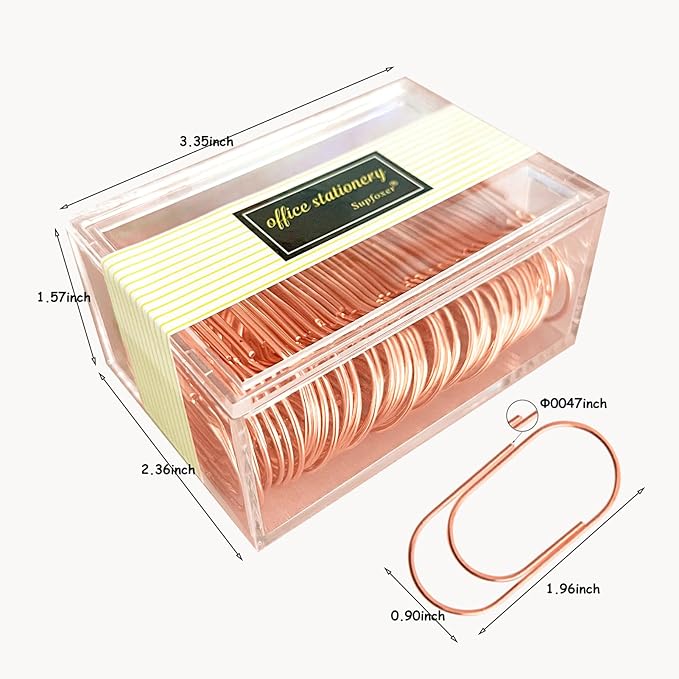 Rose Gold Large Paper Clips, 50pcs 50mm 2 inch Jumbo Paper Clip Non-Skid Large Wide Smooth Finish Steel Wire Office Supply Accessories