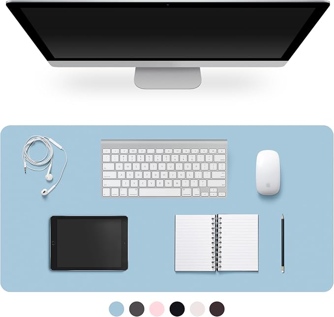 Leather Desk Pad Protector,Non-Slip Desk Pad(Blue, 23.6" x 13.7") | on-Slip PU Leather Large Mouse Pad,Easy Clean Desk Protecor Mat,Writing Pad for Office Work/Home/Decor