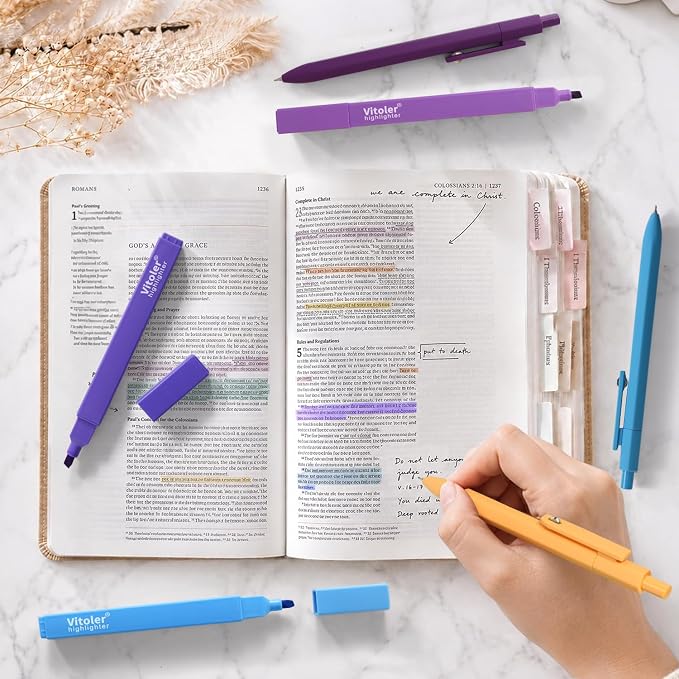 Piochoo Highlighters Assorted Colors and 0.5mm Black Ink Gel Pens Set | 6pcs Fine Point Quick-Drying Pens & 6pcs Chisel Tip No Bleed Highlighters for Women Nurse Men Back to School Supplies