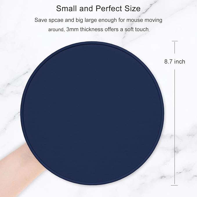 Hsurbtra Mouse Pad, Premium-Textured Small Round Mousepad 8.7 x 8.7 Inch Navy Blue, Stitched Edge Anti-Slip Waterproof Rubber Pretty Cute Computer Mat for Office Home Gaming Laptop Men Women Kids