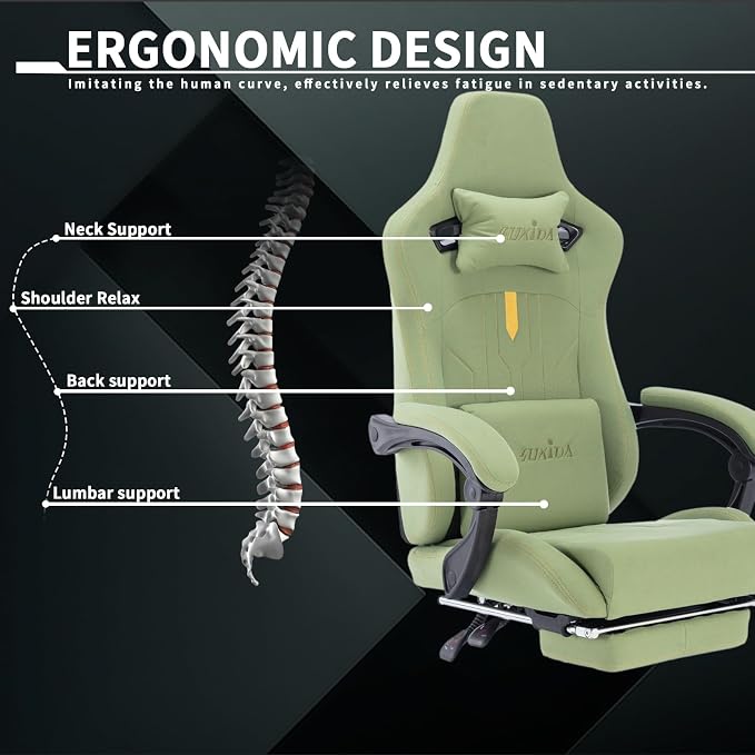 Gaming Chair with Footrest Ergonomic Computer Chair Massage Lumbar Cushion, Racing Video Game Chair Adjustable Rocker Recliner Executive Office Desk Chair Pu Leather for Adults, Green