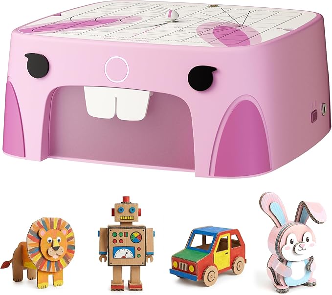 Rabbit Kids Cardboard Cutter for Ages 3+, Safe Bladeless Power Tool for Cardboard Crafts, DIY STEM & STEAM Educational Construction Kit, Creative Upcycling Gift Toy for Boys & Girls