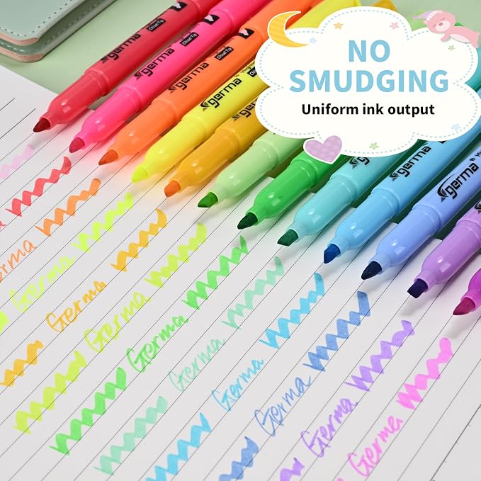 Cgerma Highlighters Assorted Colors Set, 12 Pack, Chisel Tip Bright Colors, Dry Quickly Colored Highlighters for Journaling, Study Notes, School Office Supplies