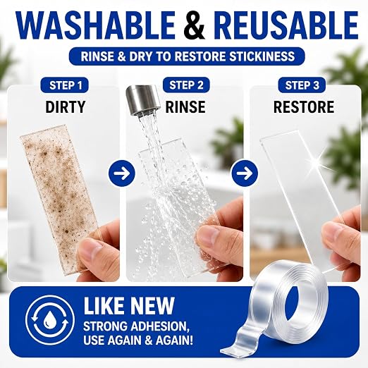 【1 Rolls Double Sided Tape Heavy Duty, Nano Clear Mounting Tape, Picture Hanging Poster Carpet Tape for Walls, Dorm Office School Outdoor, Removable Adhesive（9.85FTx1.2in