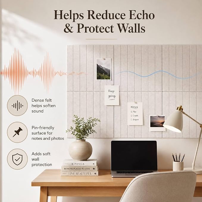 48"x48" Large Felt Bulletin Board Tiles for Wall, 16 Pack, Oatmeal | with Pushpins & Adhesive Tabs, No-Drill Installation, for Home or Office Wall Decoration and Protection, Freely DIY Projects