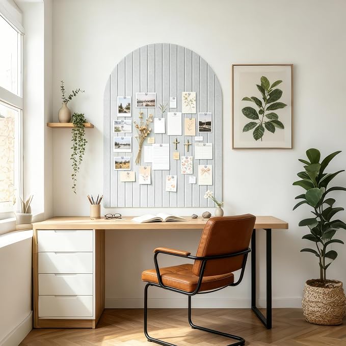 Large Arched Felt Bulletin Board, 35''x24''-6 Pack Cork Board with 30 Pushpins & 48 Residue-Free Adhesive Tabs, Decorative Photo Picture Board for Home Office School Wall