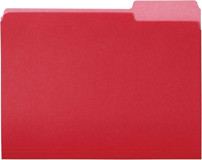 Amazon Basics File Folders,Letter Size,1/3 Cut Tab,Red,(Pack of 360)
