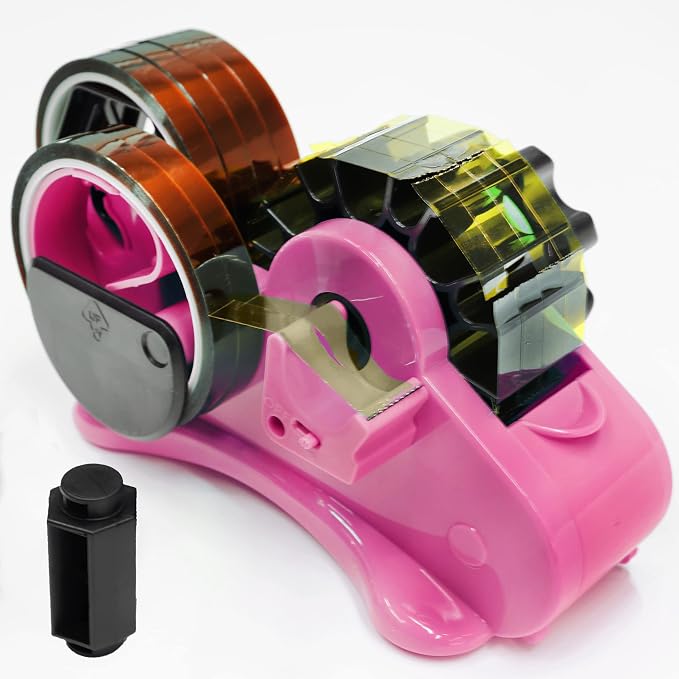 Enskatec Heat Tape Dispenser Sublimation with Compartment Slots, Semi-Automatic, Multiple Roll Cut 1" & 3" Core Double Reel Cores Sublimation for Heat Transfer Tape, Pink