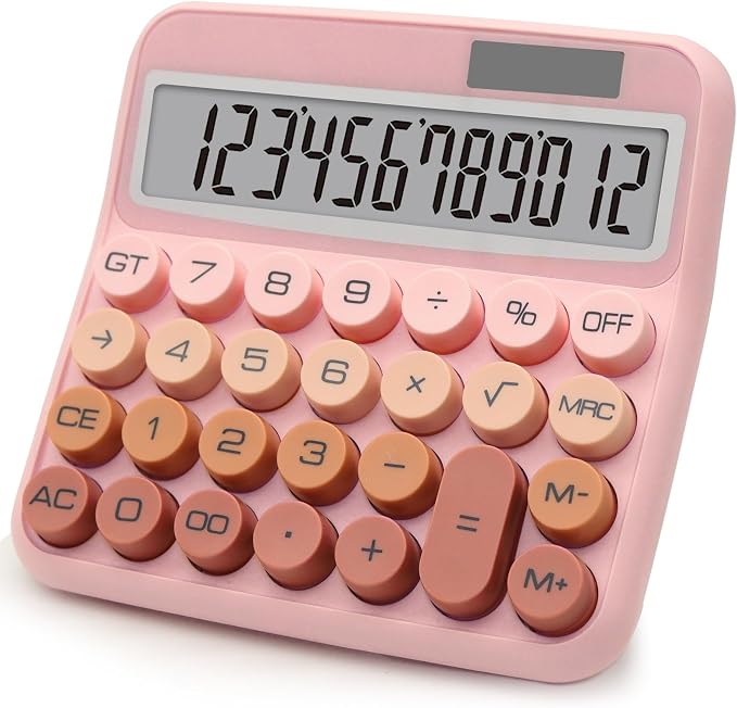 Pink Brown Calculator, Big Button Calculator with Large LCD Display | Pink Calculator for Desk , Solar Calculator Powered by 2 Modes, Pink Desk Accessories