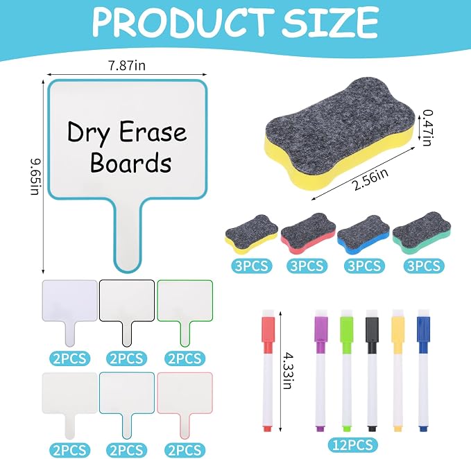 36-Piece Dry Erase Answer Paddle Set - 8"x10" Handheld Sign with Markers & Erasers, Double Sided Whiteboard Paddles for Classroom, Home, Office Meetings (Square)
