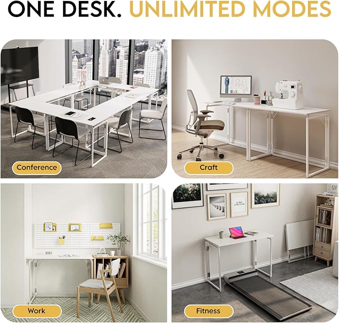Folding Desk - 39.4” Wood Top Foldable Desk for Small Spaces | No Assembly Required Compact Desk for Home Office, Writing, and Study