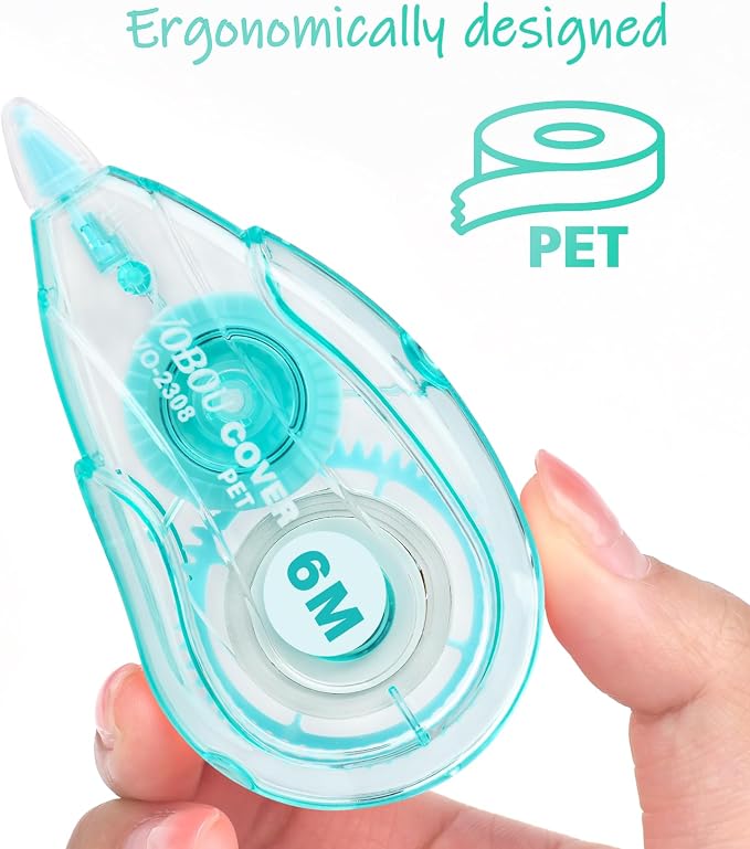 Vobou White Correction Tape Dispenser, Easy To Use Applicator for Instant Corrections, For school, Office (Blue,Green,Pink, 12pack, 6M/256, Tape Width 0.2in)
