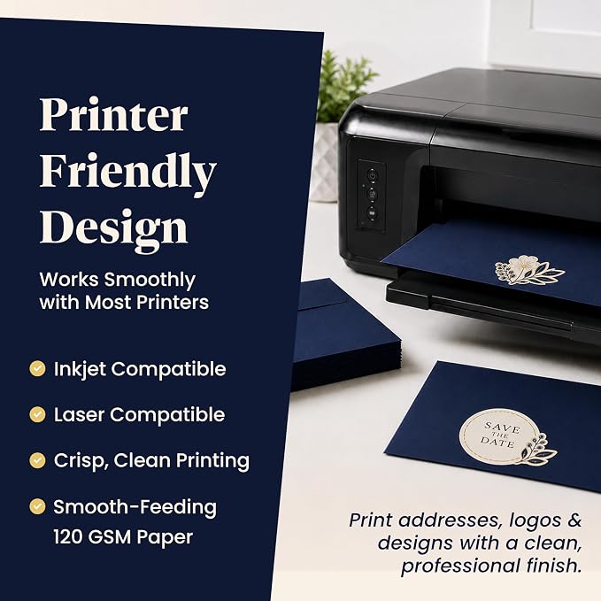 110 5x7 Navy Blue Invitation Envelopes - for 5x7 Cards - A7 - (5 ¼ x 7 ¼ inches) - Perfect for Weddings, Graduation, Baby Shower - 120 GSM - Peel, Press & Self Seal - Square Flap