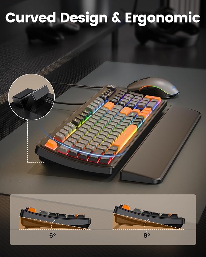 SABLUTE Gaming Keyboard and Mouse, Quiet Membrane with RGB Backlit | PC Gaming Keyboard with Multimedia Knob, Anti-Ghosting, Ergonomic Wrist Rest & 3200 DPI Mouse for Gamer/Office